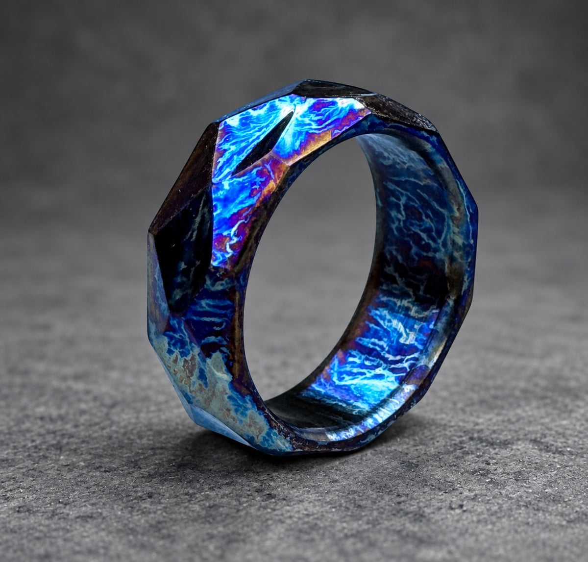 Anodized Titanium Wedding Band — Diamond Cut Facets, view 4