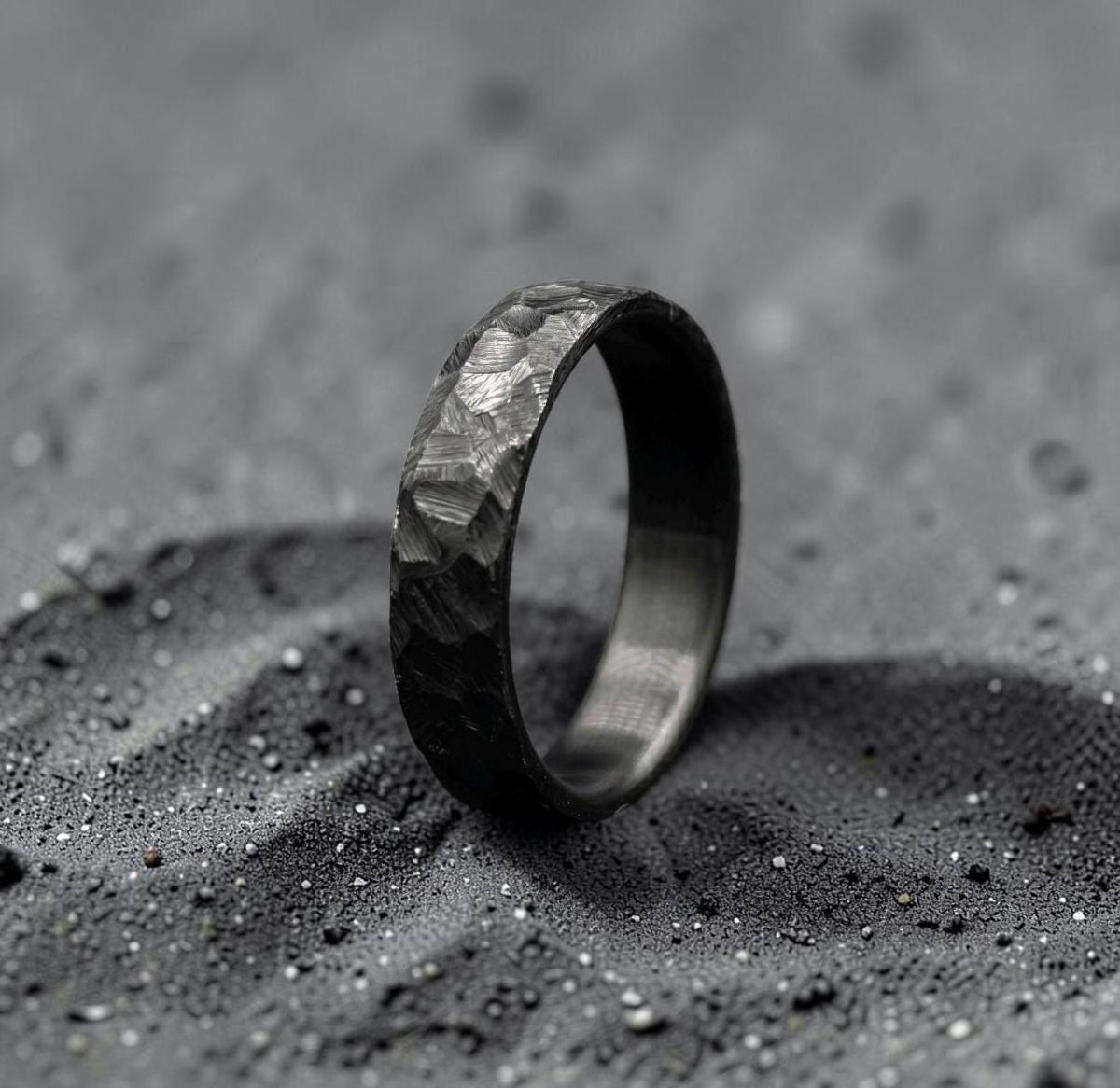 Zirconium Wedding Band — Black Hammered Finish