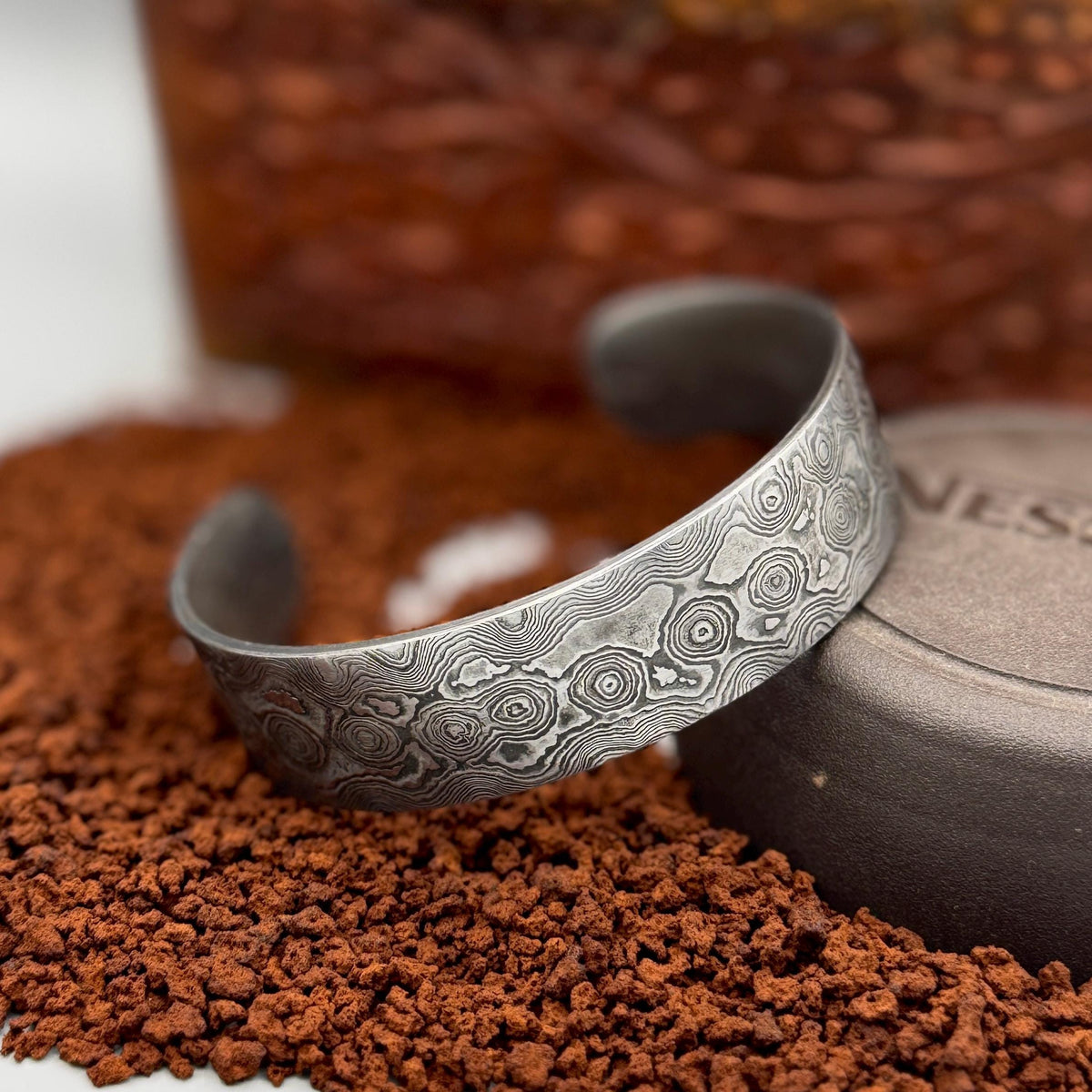 Damascus Steel Cuff Bracelet, 10 mm — Viking Bangle