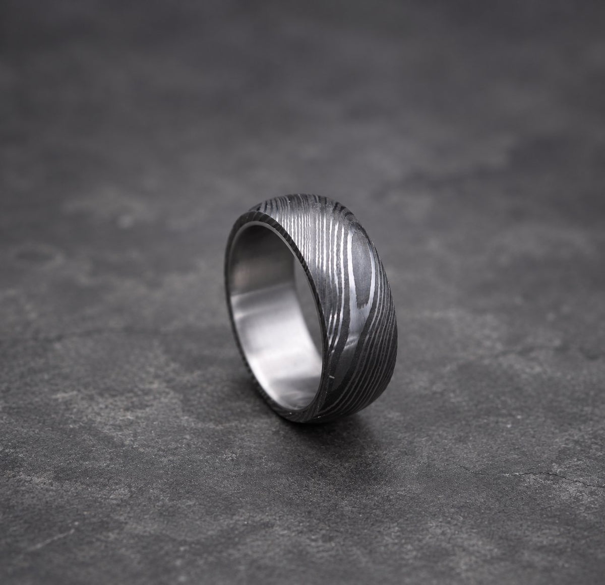 Damascus Steel Wedding Band with Titanium Inlay, view 2