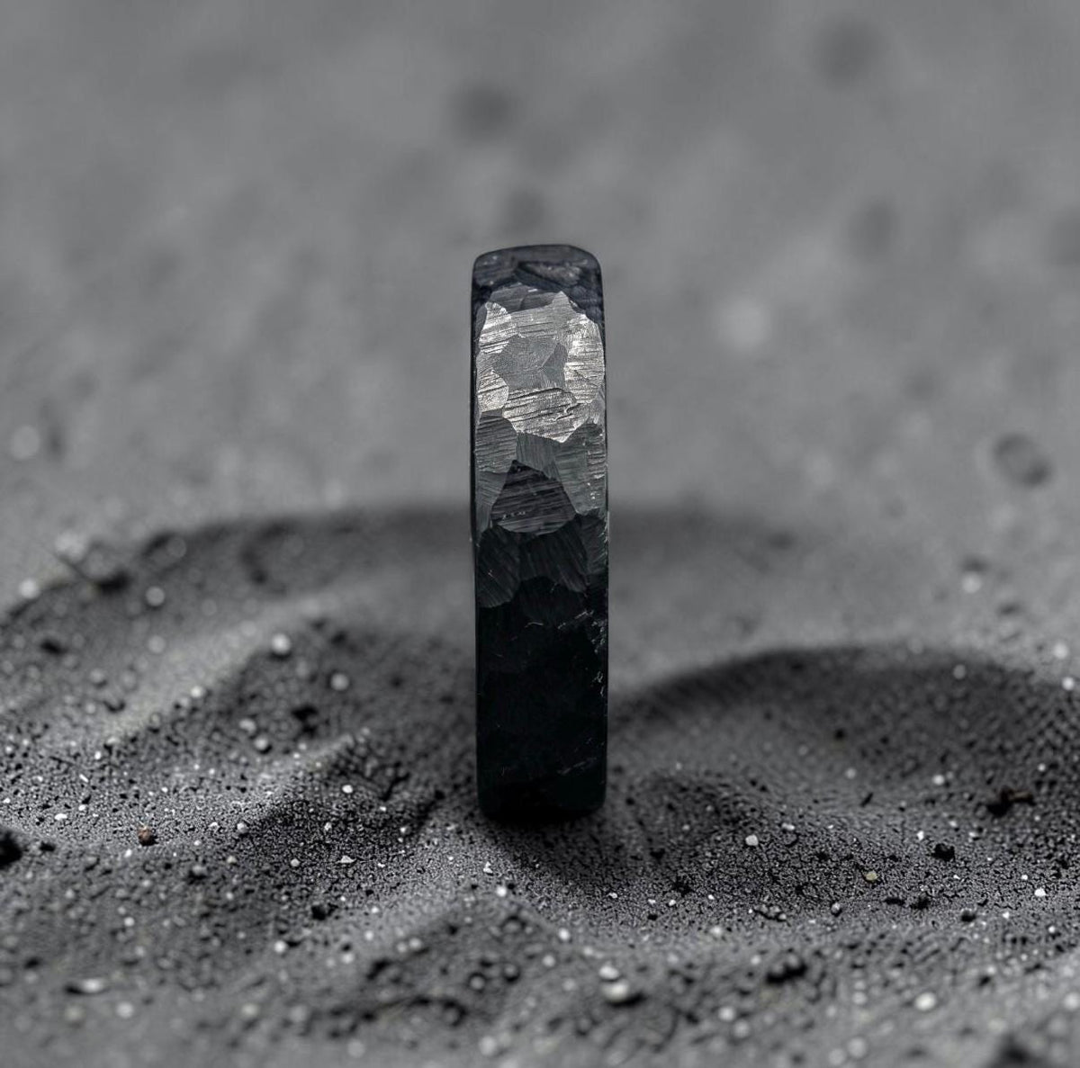 Zirconium Wedding Band — Black Hammered Finish