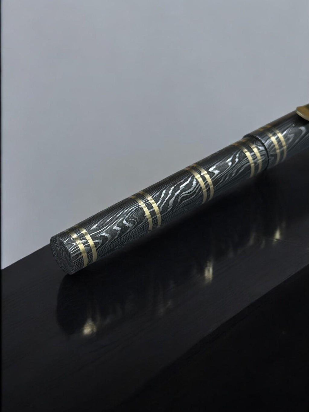 Damascus Steel Fountain Pen with Copper Clip