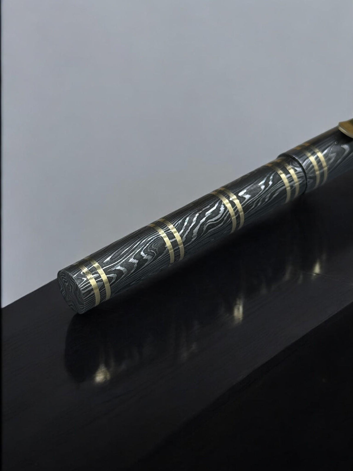 Damascus Steel Fountain Pen with Copper Clip