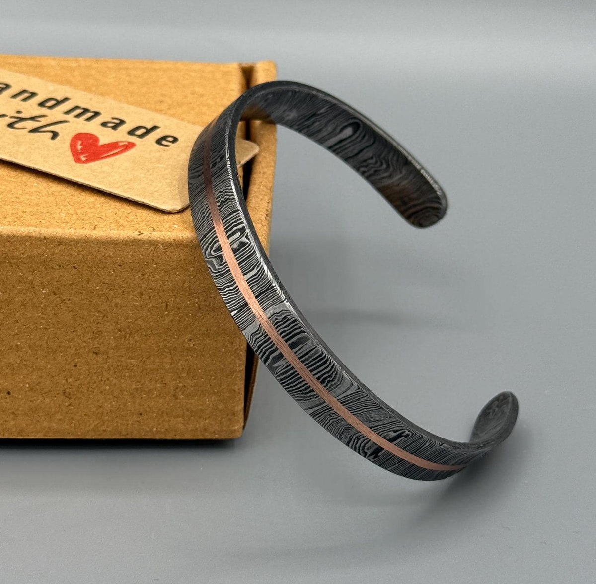 Damascus Steel Cuff Bracelet with Copper Inlay — Viking Bangle
