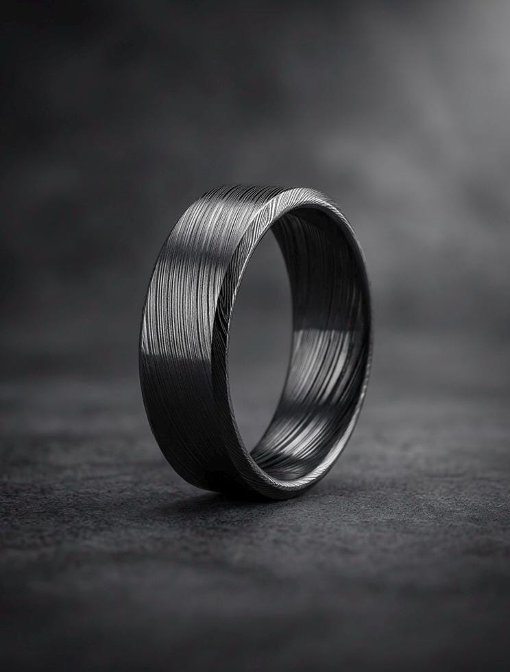 Damasteel Wedding Band — Black Beveled Finish