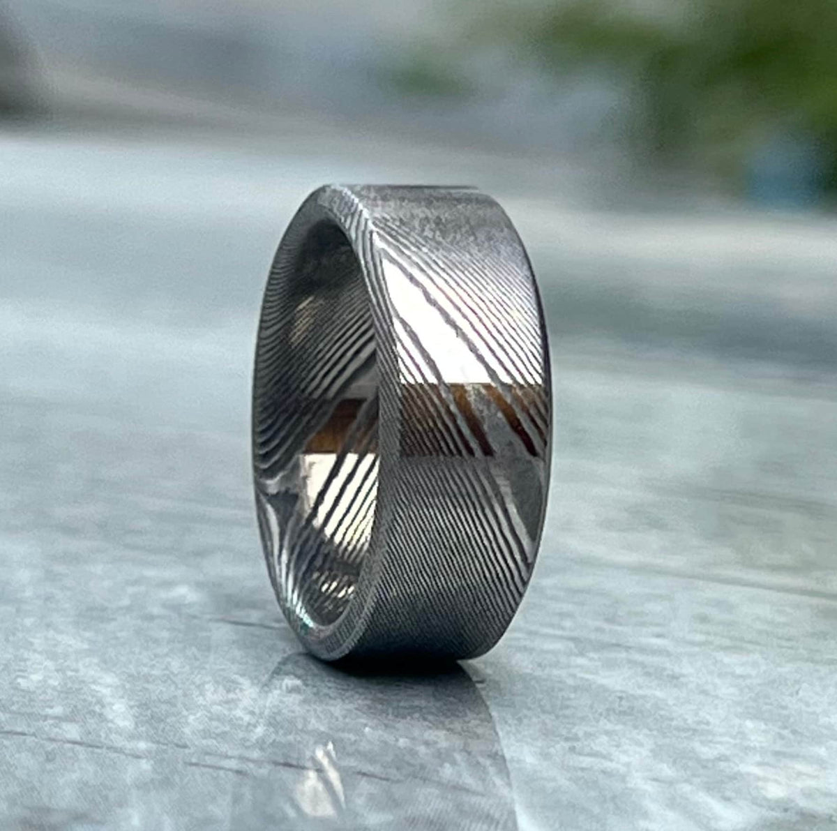 Damascus Stainless Steel Ring, Cosmo Pattern Wedding Band