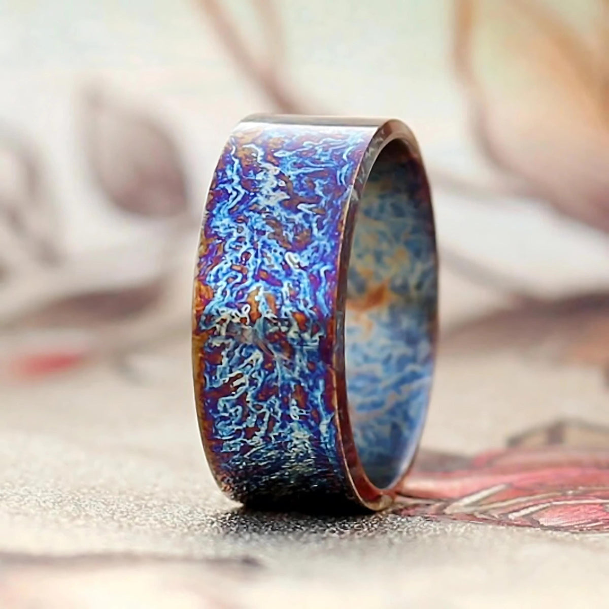 Heat Anodized Titanium Wedding Band — Colorful Pattern