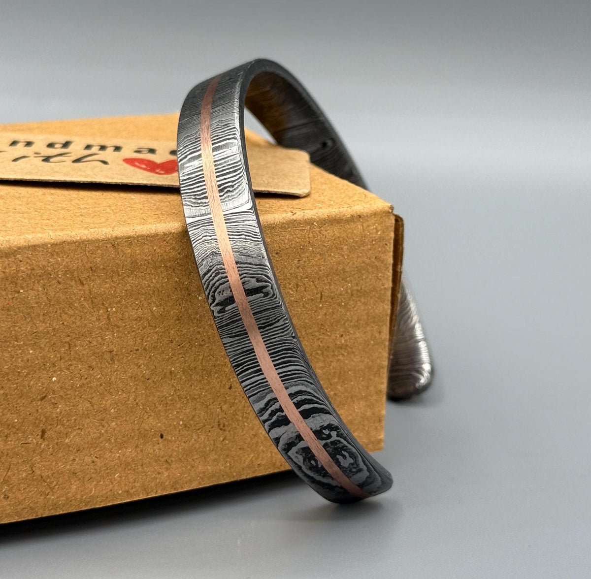 Damascus Steel Cuff Bracelet with Copper Inlay — Viking Bangle