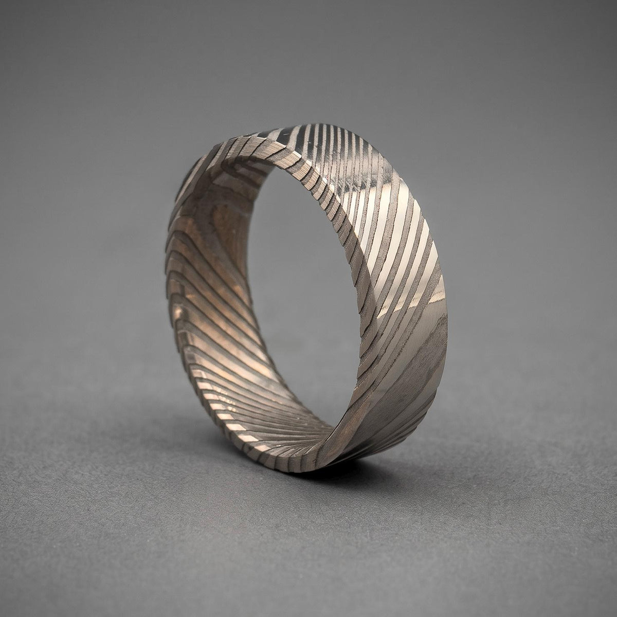 Damascus Stainless Steel Wedding Band — Silver Pattern