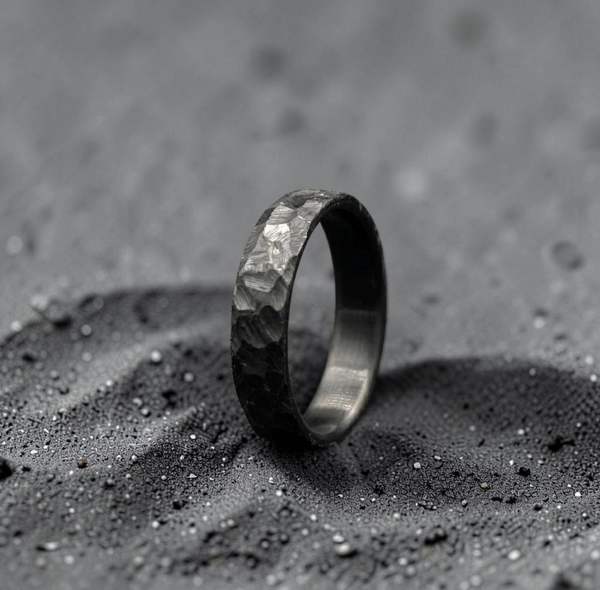 Zirconium Wedding Band — Black Hammered Finish