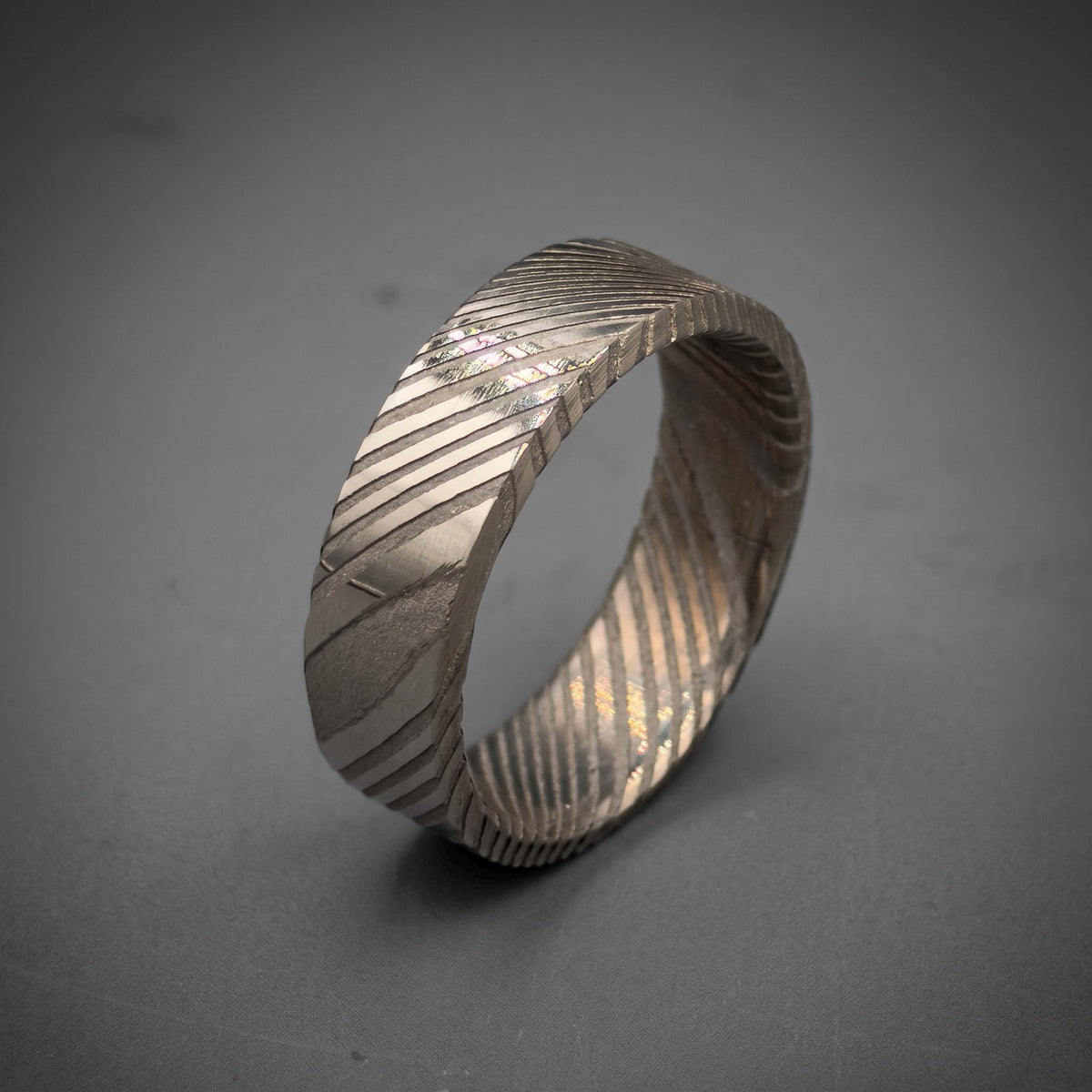 Damascus Stainless Steel Wedding Band — Silver Pattern