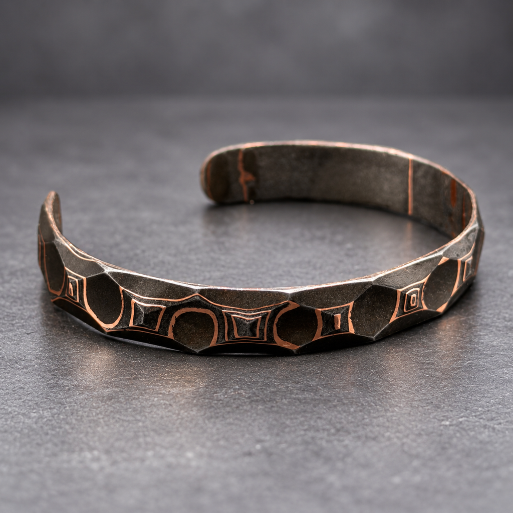 The Architect Copper Damascus Cuff — Diamond Cut, Titanium Twist, view 6