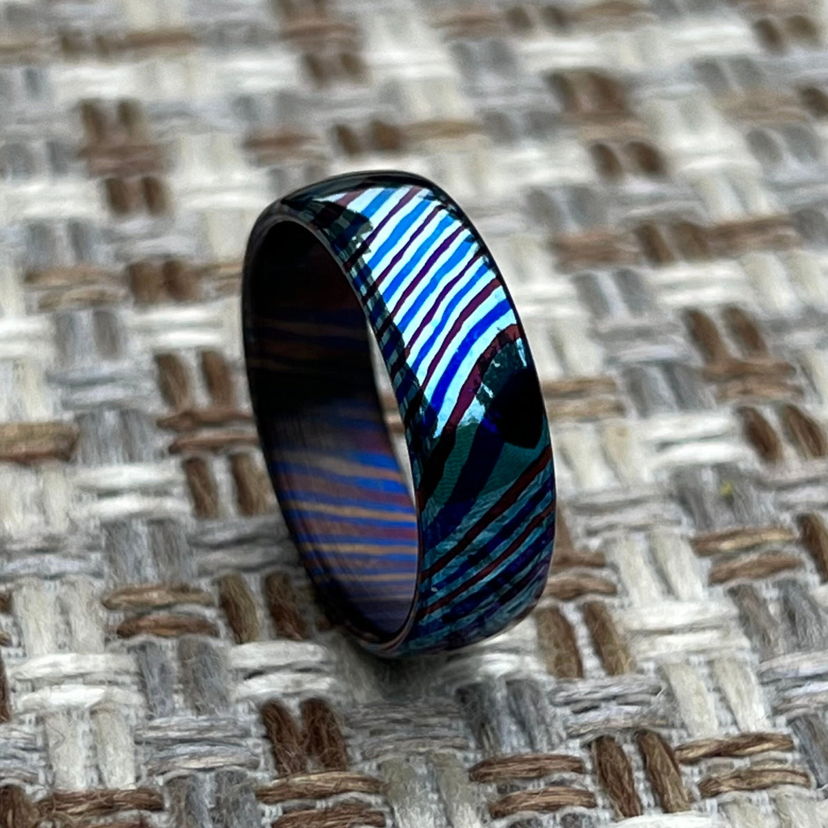 Timascus Wedding Band, Domed — Titanium Damascus Ring