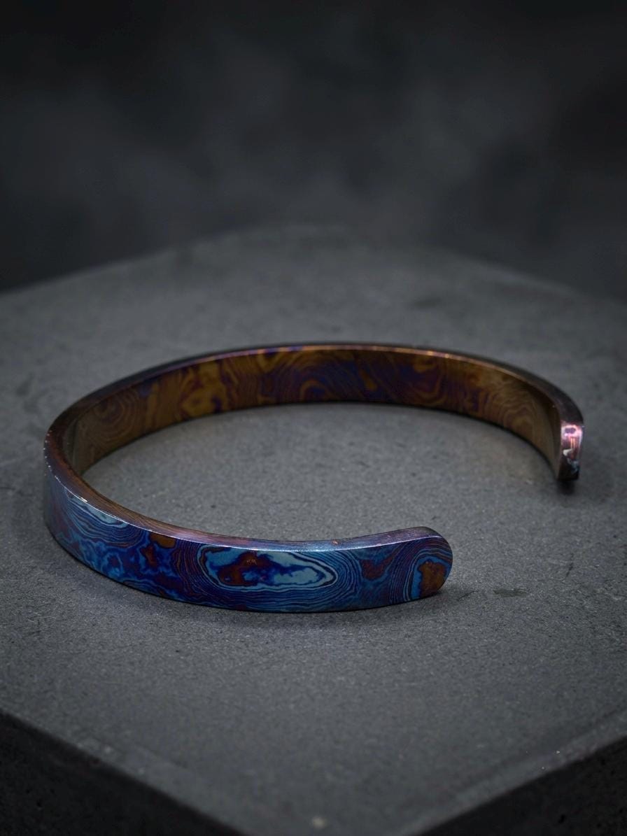 Timascus Cuff Bracelet, 8 mm — Titanium Mokume Viking Bangle
