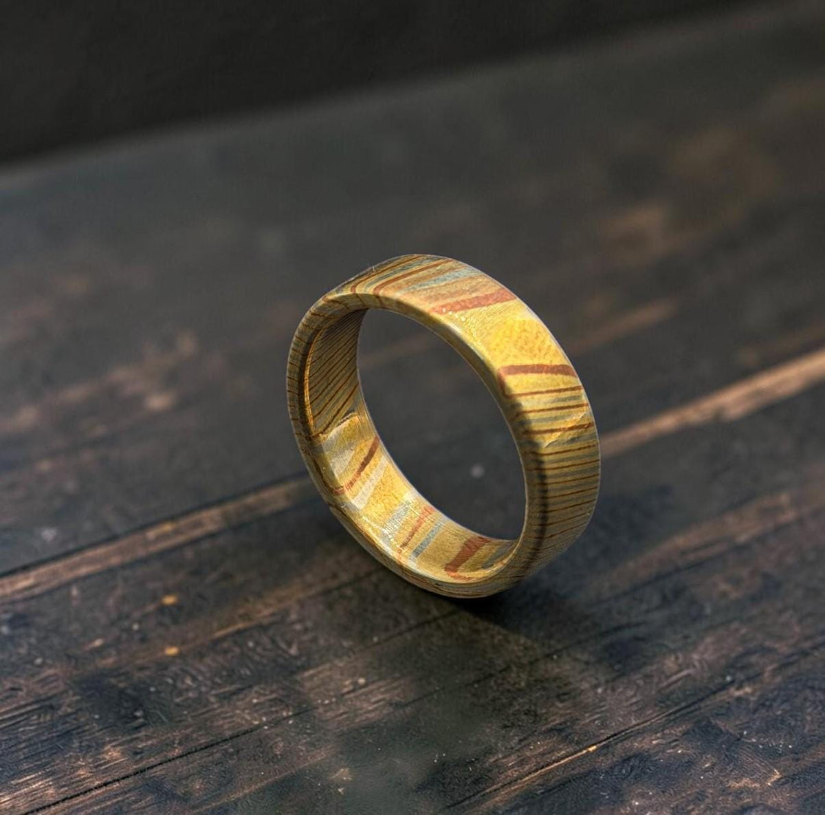 Mokume Gane Wedding Band — Copper Brass Silver Ring