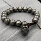 Damascus Steel Beaded Bracelet — Adjustable Viking Cuff, 18 Beads