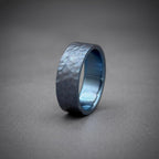 Iced Blue Titanium Wedding Band — Hammered Texture