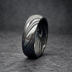 Damascus Steel Wedding Band, 6 mm Domed — Deep Pattern, view 2