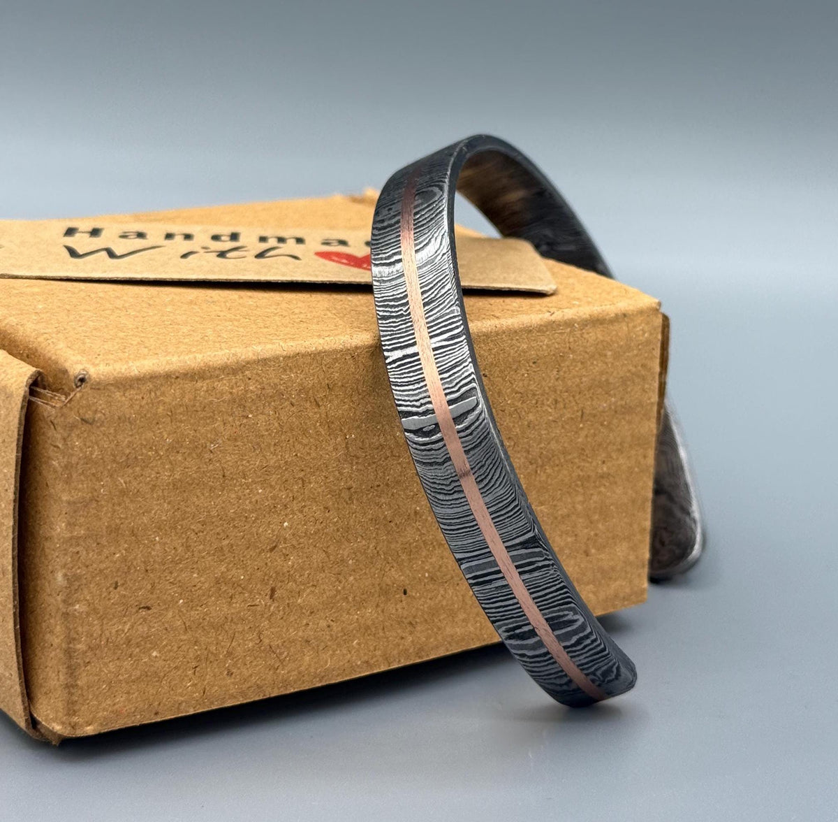 Damascus Steel Cuff Bracelet with Copper Inlay — Viking Bangle