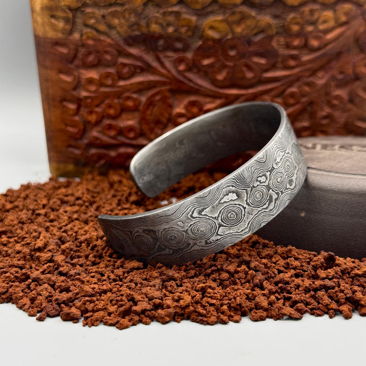 Damascus Steel Cuff Bracelet, 10 mm — Viking Bangle