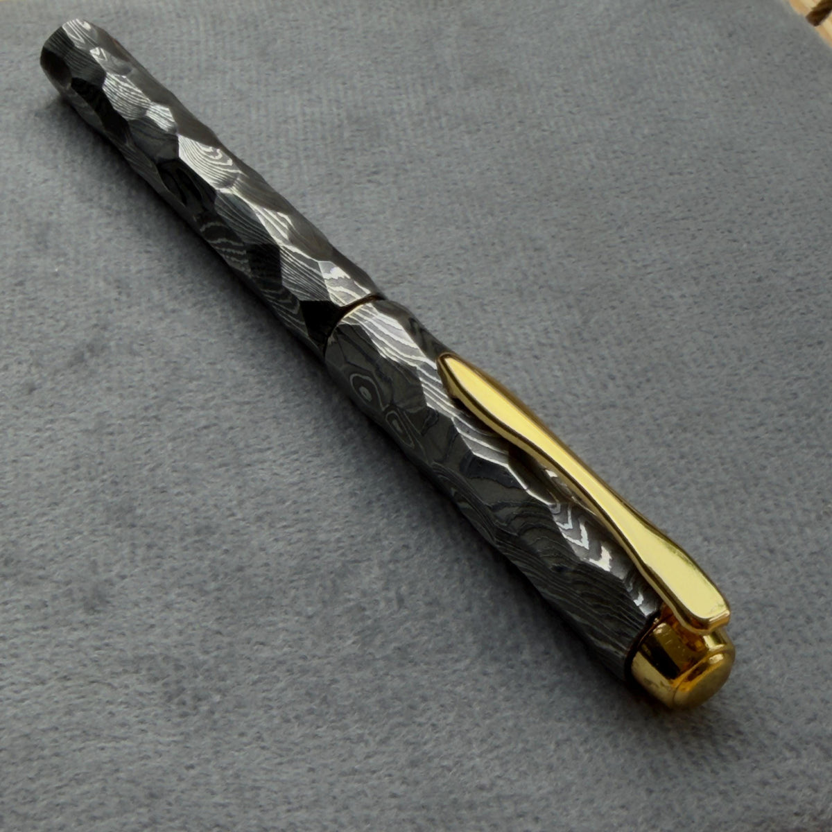 Damascus Steel Fountain Pen — Faceted Barrel
