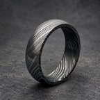 Damascus Steel Wedding Band, 6 mm Domed — Deep Pattern