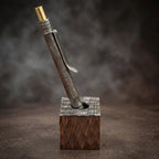 Damascus Steel Ballpoint Pen, Grooved — Brass Tipped