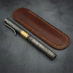 Damascus Steel Ballpoint Pen with Brass Banded Grip