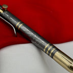 Damascus Steel Bolt Action Pen — Polished Barrel, Brass Tip