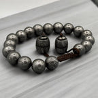 Damascus Steel Beaded Bracelet — Adjustable Viking Cuff, 18 Beads