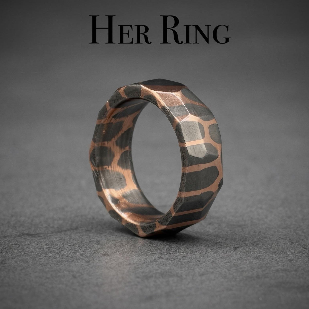 Faceted Superconductor His & Hers Ring Set — Copper Niobium Honeycomb