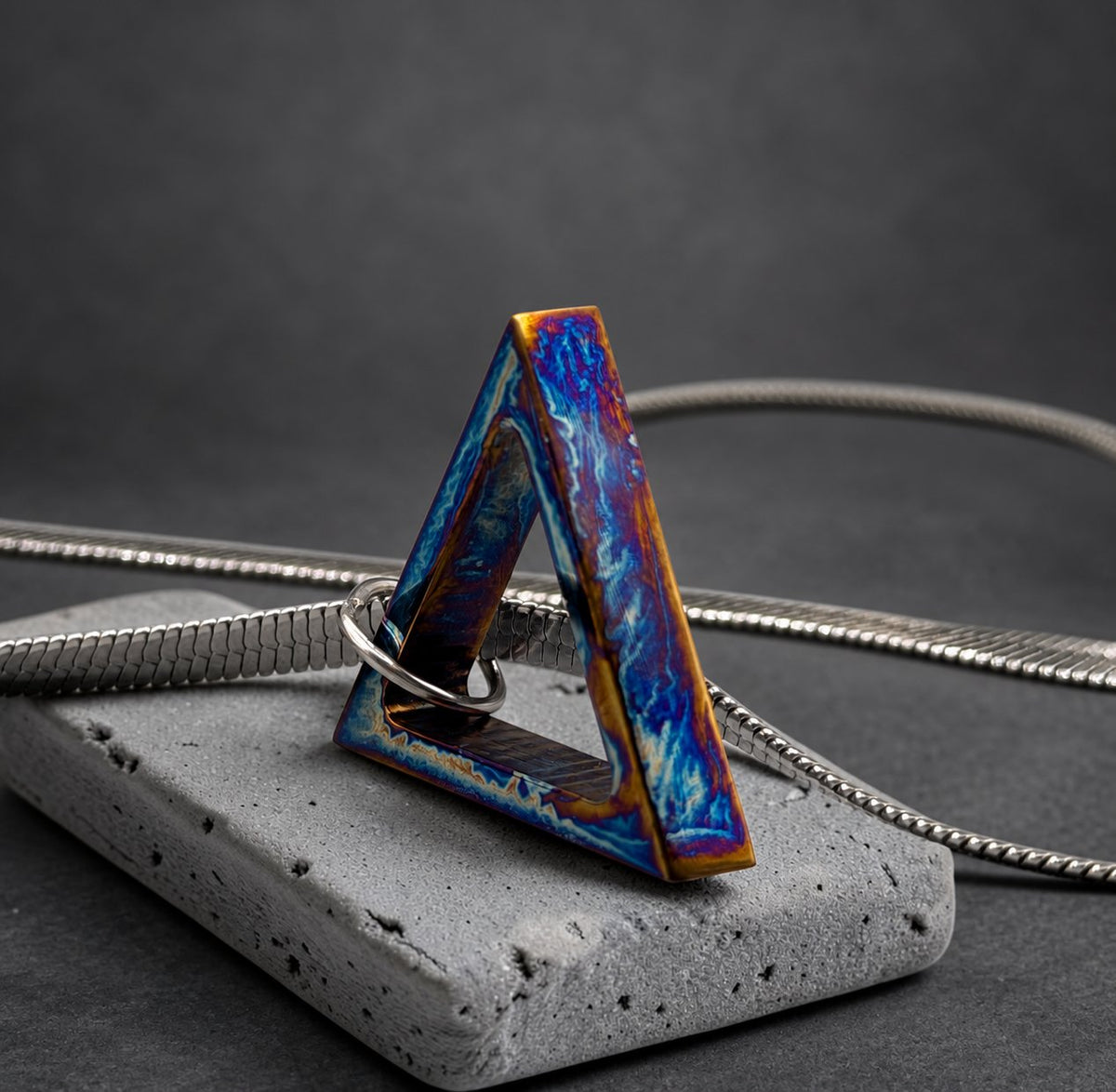 Anodized Titanium Triangle Pendant — Minimalist Necklace, view 2