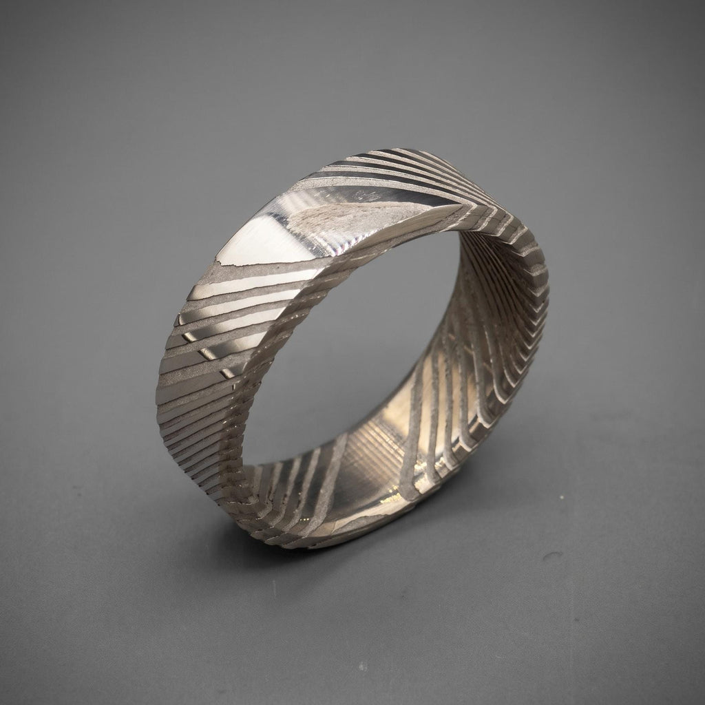 Damascus Stainless Steel Wedding Band — Silver Pattern