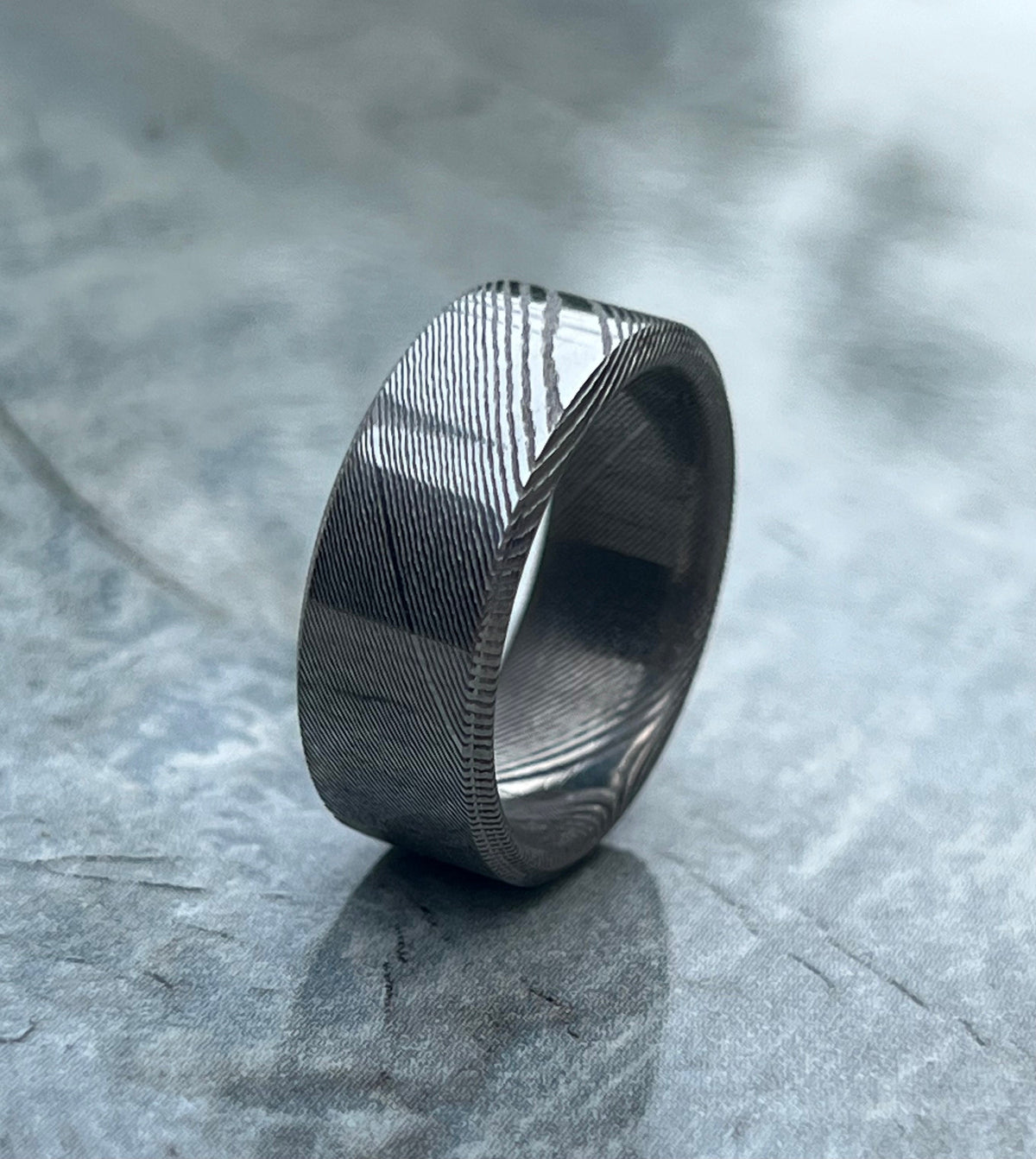 Damascus Stainless Steel Ring, Cosmo Pattern Wedding Band