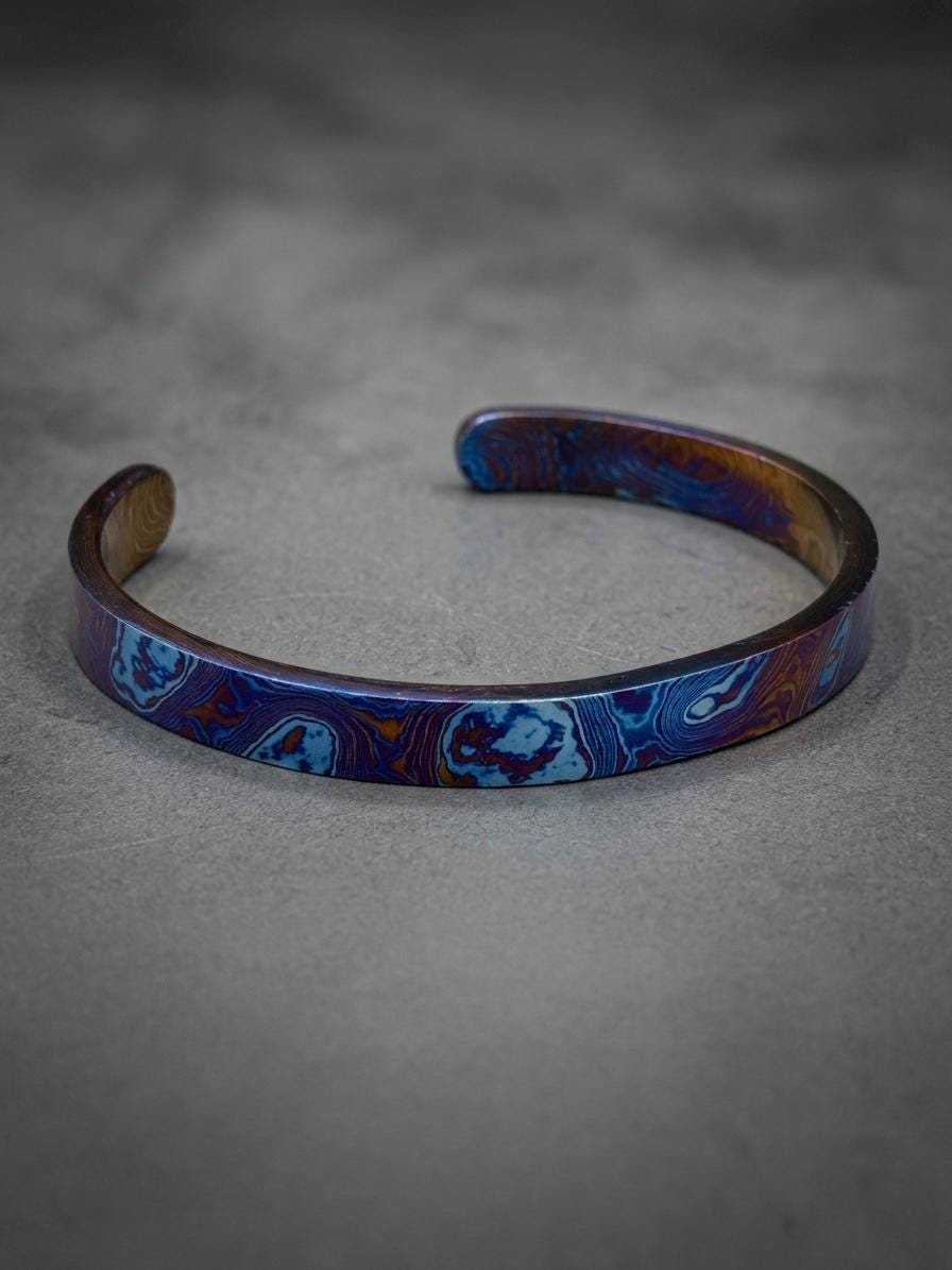 Timascus Cuff Bracelet, 8 mm — Titanium Mokume Viking Bangle