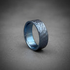 Iced Blue Titanium Wedding Band — Hammered Texture