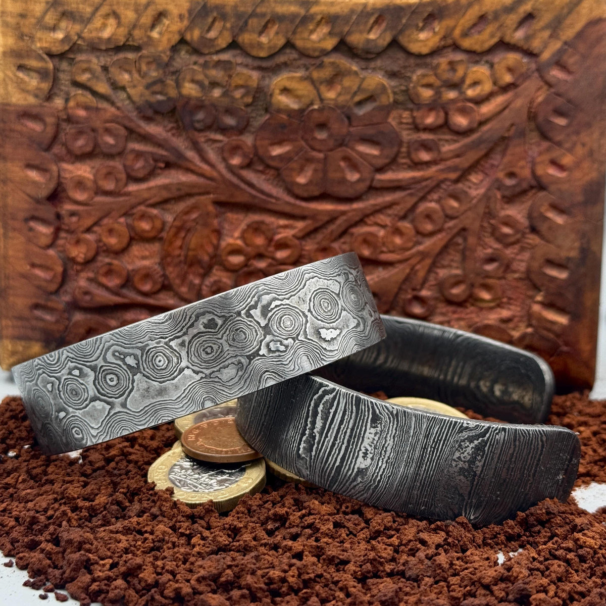 Damascus Steel Cuff Bracelet, 10 mm — Viking Bangle