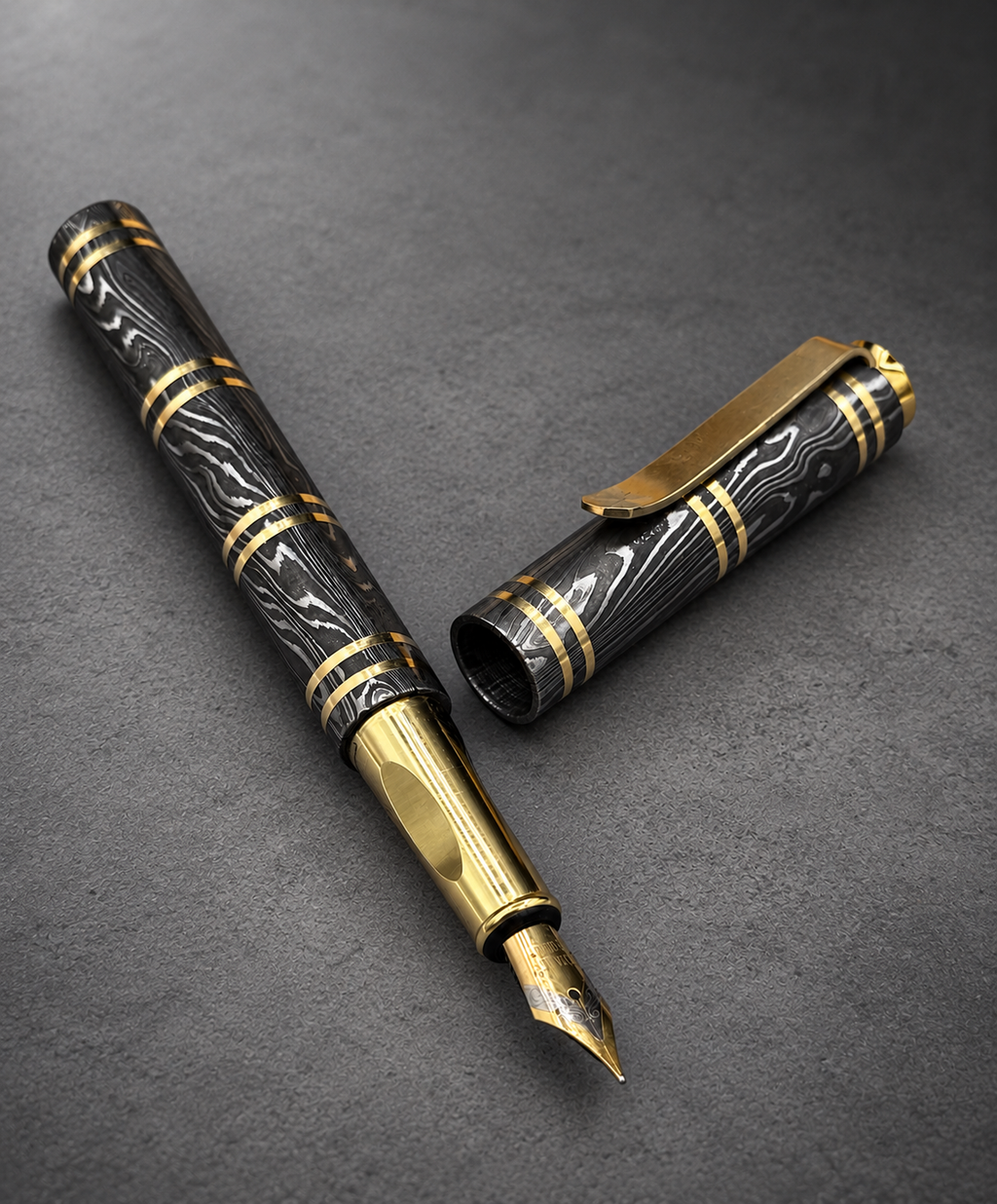 Damascus Steel Fountain Pen with Copper Clip, view 5