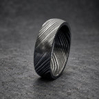 Damascus Steel Wedding Band, 6 mm Domed — Deep Pattern, view 4