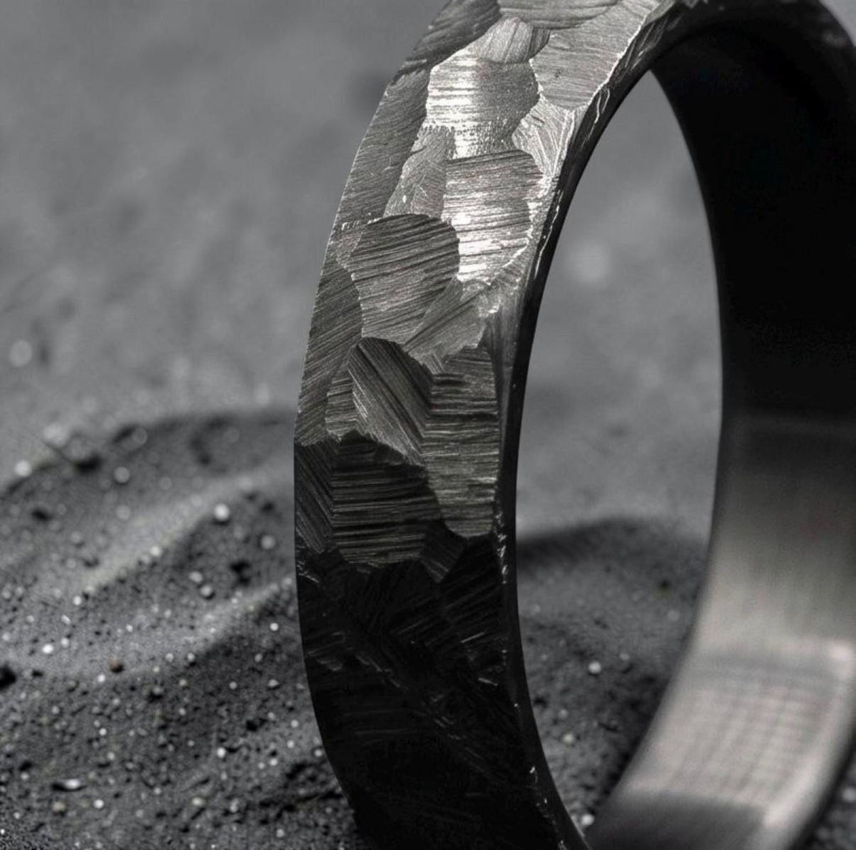 Zirconium Wedding Band — Black Hammered Finish