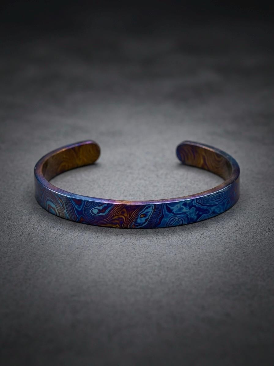 Timascus Cuff Bracelet, 8 mm — Titanium Mokume Viking Bangle