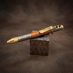 Damascus Steel Whiskey Barrel Pen with Leather Case — Click Action