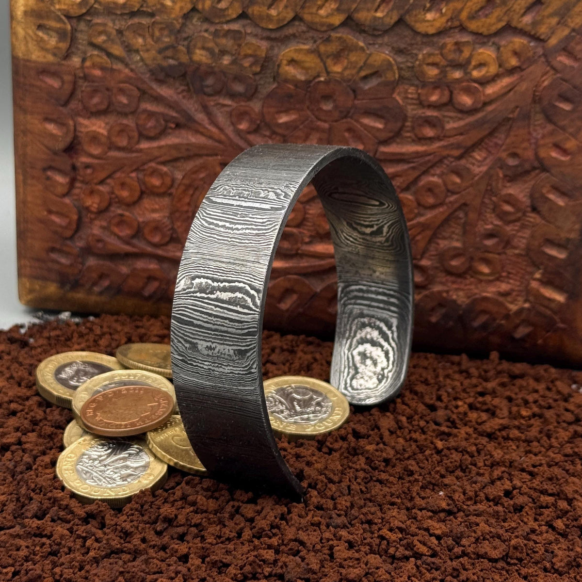 Damascus Steel Cuff Bracelet, 10 mm — Viking Bangle