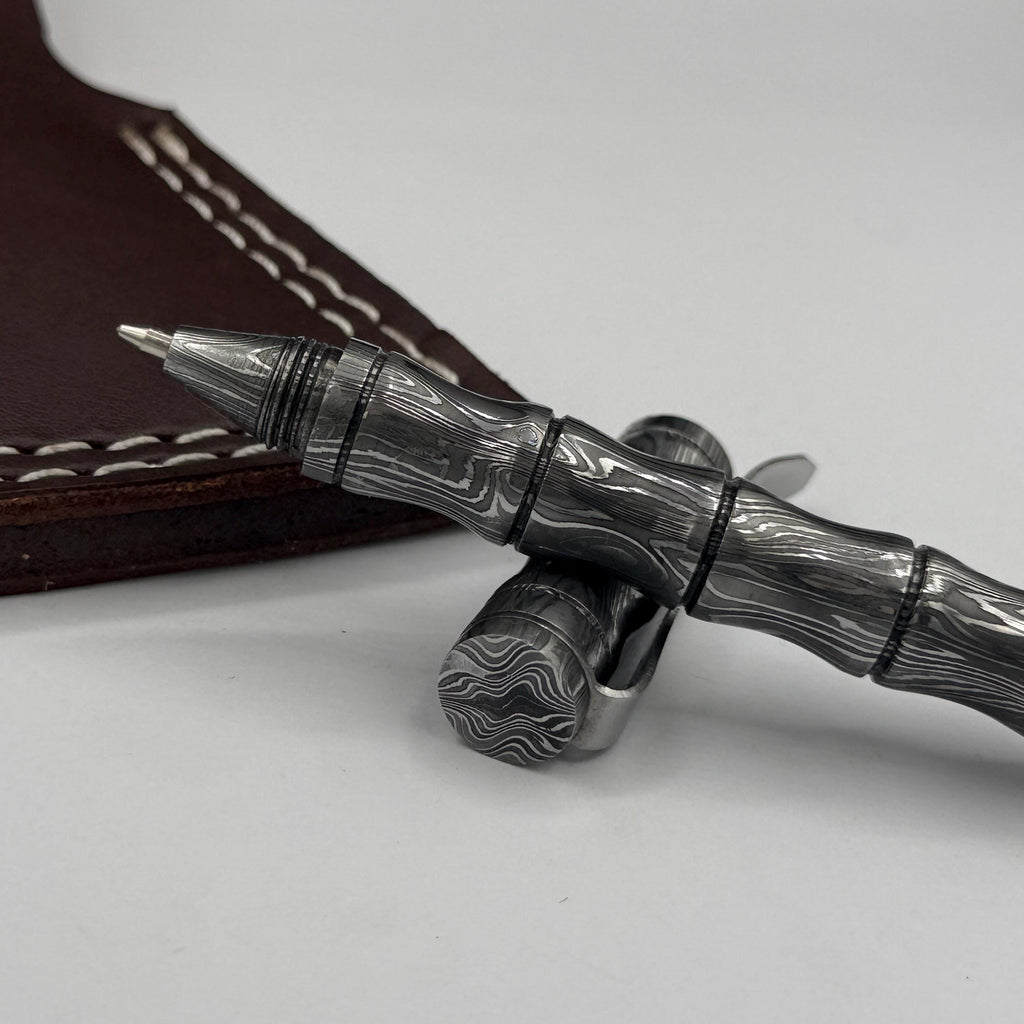 Damascus Steel Ballpoint Pen — Personalized Pocket Clip