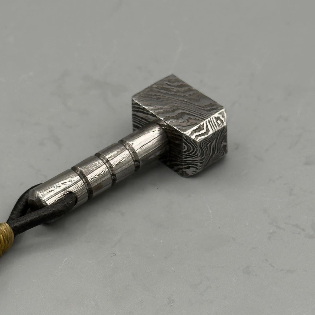 Damascus Steel Thor Hammer Keychain — EDC Collectible