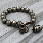Damascus Steel Beaded Bracelet — Adjustable Norse Cuff, 16 Beads