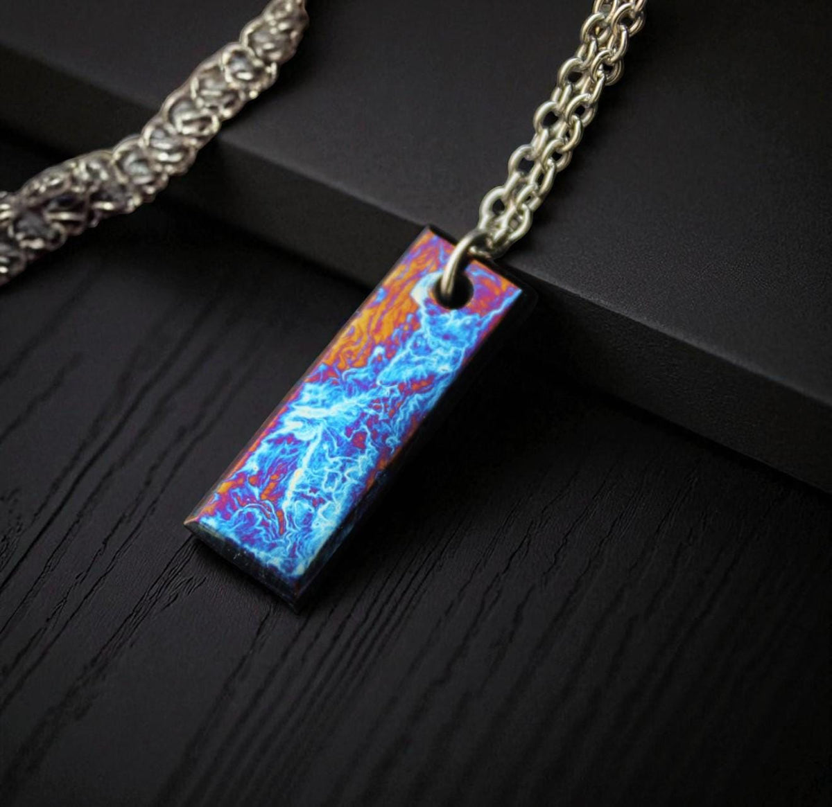 Flame Anodized Titanium Bar Pendant — Colorful Necklace