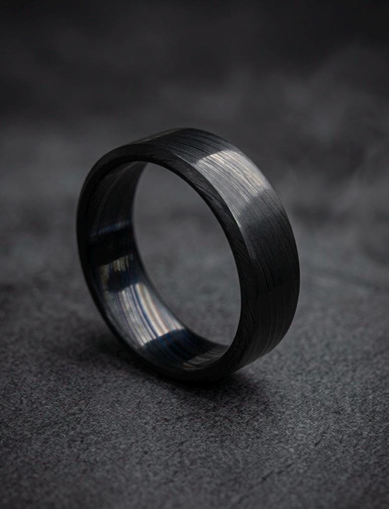 Damasteel Wedding Band — Black Beveled Finish