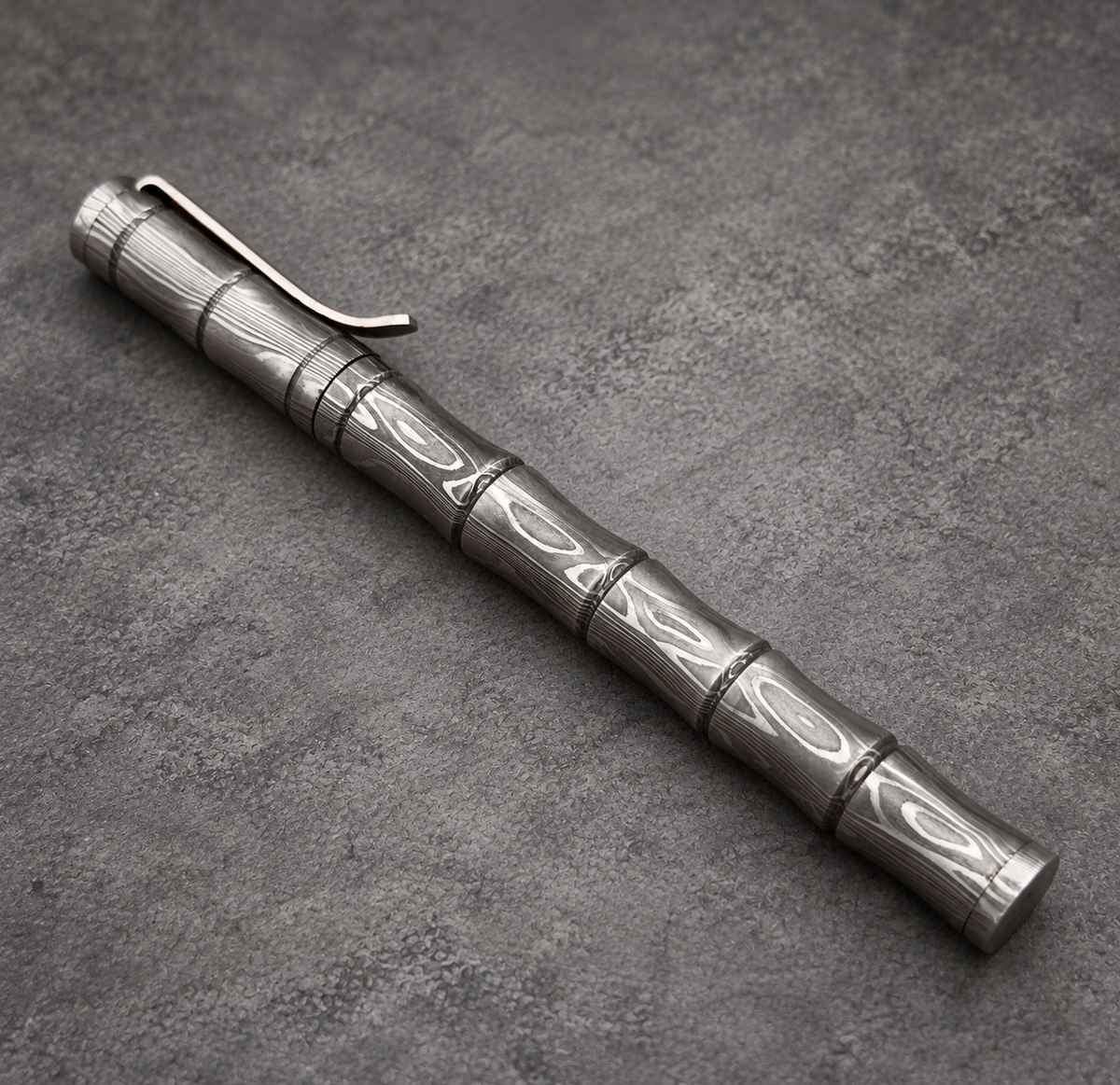 Damascus Steel Ballpoint Pen — Personalized Pocket Clip, view 2