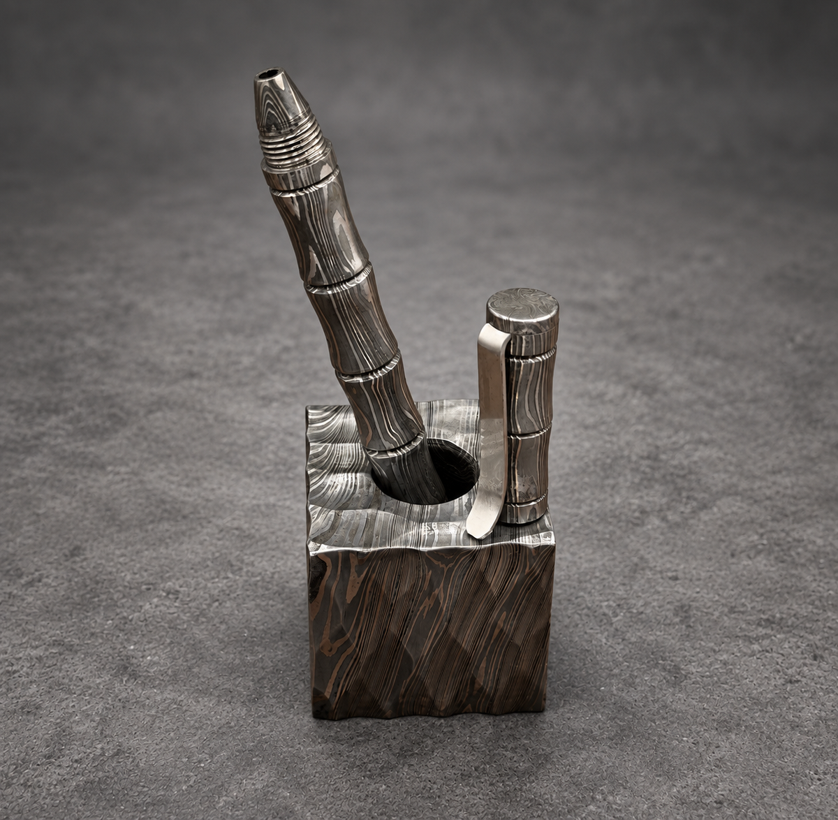 Damascus Steel Ballpoint Pen — Personalized Pocket Clip, view 3